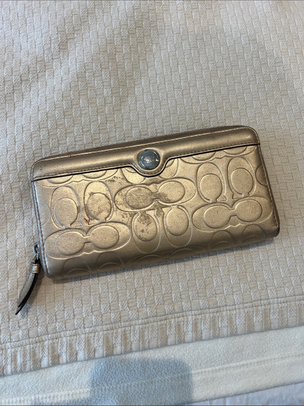 Coach Metallic Gold Signature Continental Zip Wallet